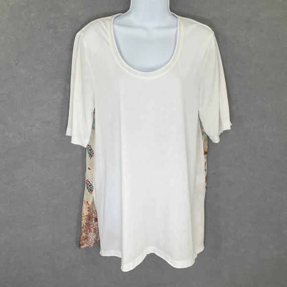 Johnny Was JW Los Angeles Floral Patchwork Tunic Top Sz L Colorful Artsy Boho - Picture 2 of 10